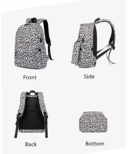 3 Pcs Girls Backpack Leopard Print School Bag Set Primary School Students Large Capacity Knapsack with Lunch Bag and Pencil Case