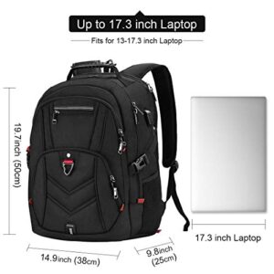 NEWHEY Laptop Backpack 17 Inch Business Travel Backpacks for Men Women Extra Large Waterproof TSA Anti Theft College Bookbags with USB Charging Port 17.3 Gaming Computer Backpack 45L, Black