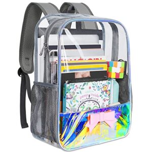clear backpack heavy duty, tpu extra large clear bookbag for high school work travel stadium, cute see through transparent school backpack for teens girls women kids adults, with reinforced straps