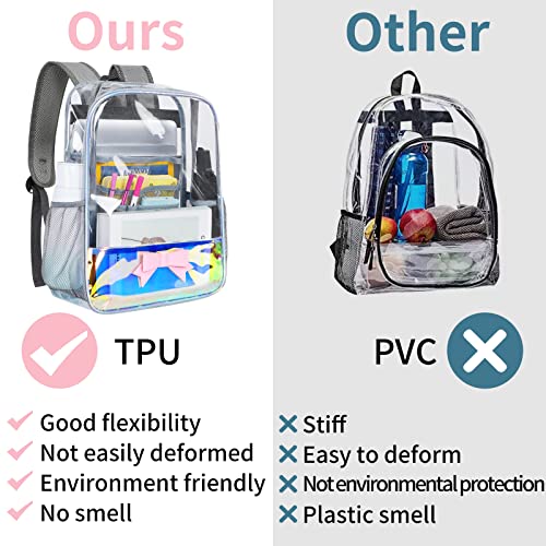 Clear Backpack Heavy Duty, TPU Extra Large Clear Bookbag For High School Work Travel Stadium, Cute See Through Transparent School Backpack For Teens Girls Women Kids Adults, With Reinforced Straps