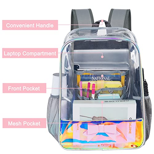 Clear Backpack Heavy Duty, TPU Extra Large Clear Bookbag For High School Work Travel Stadium, Cute See Through Transparent School Backpack For Teens Girls Women Kids Adults, With Reinforced Straps