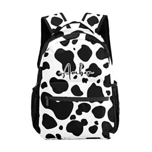 artgift personalized black white cow print backpack causual shoulder bags for women men gift, 12.2(l) x 5.9(w) x 16.5(h) inch