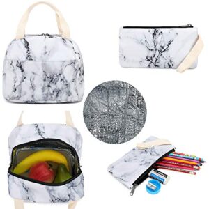 LEDAOU Backpack for Teen Girls Bookbag School Backpack Set with Lunch box and Pencil Bag Marble