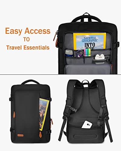 Carry on Backpack with DIY Divider, 45L Travel Backpack Airline Approved for Men, Underseat Luggage Suitcase Daypack Overnight Weekender Bags for Flight Personal Item, Gifts for Travelers Women, Black