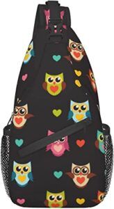 sling bag, rainbow owls print crossbody sling backpack for casual shoulder women and men