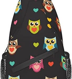 Sling Bag, Rainbow Owls Print Crossbody Sling Backpack for Casual Shoulder Women and Men