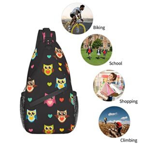 Sling Bag, Rainbow Owls Print Crossbody Sling Backpack for Casual Shoulder Women and Men