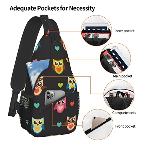 Sling Bag, Rainbow Owls Print Crossbody Sling Backpack for Casual Shoulder Women and Men