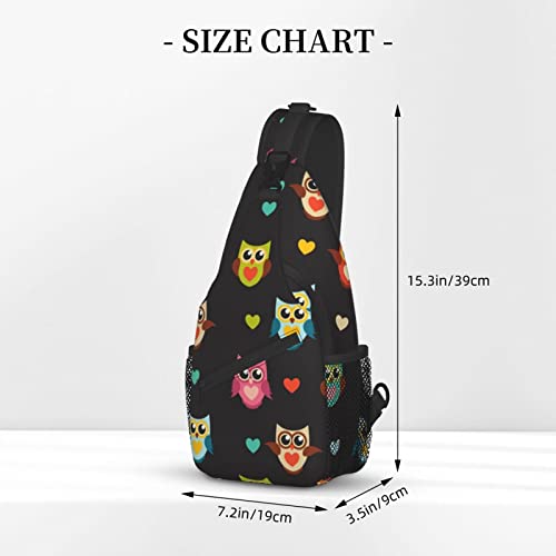 Sling Bag, Rainbow Owls Print Crossbody Sling Backpack for Casual Shoulder Women and Men