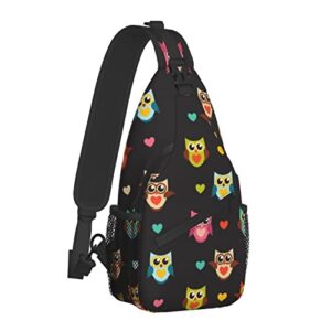 Sling Bag, Rainbow Owls Print Crossbody Sling Backpack for Casual Shoulder Women and Men