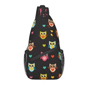 Sling Bag, Rainbow Owls Print Crossbody Sling Backpack for Casual Shoulder Women and Men