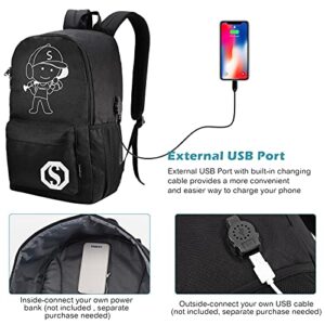Pawsky Backpacks for Boys, Baseball Anime Luminous Backpack with USB Charging Port, Anti Theft Lock and Pencil Case, College School Bookbag Lightweight Laptop Bag, Black