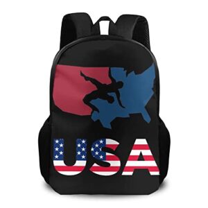 amrandom stylish travel backpack, wrestling usa patriotic american flag, water resistant hiking backpack casual daypacks for men women, fits 15 inch laptop notebook