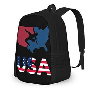 AMRANDOM Stylish Travel Backpack, Wrestling USA Patriotic American Flag, Water Resistant Hiking Backpack Casual Daypacks for Men Women, Fits 15 Inch Laptop Notebook