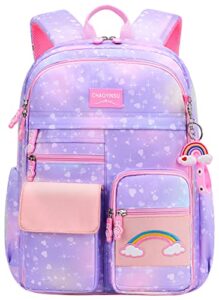 wraifa backpack for girls, preschool girl backpacks kindergarten bookbags elementary cute school bags set with lunch bag (small, heart purple)