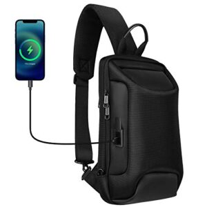 ytonet sling bag for men, small sling backpack anti theft crossbody mini shoulder casual daypack with usb charging port for travel hiking camping, black