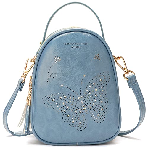 APHISON Girls Backpack Mini Backpack Purse for Women Teenage Girls Purse PU Leather Cute Kids Backpack S-BUTTERFLY-BLUE