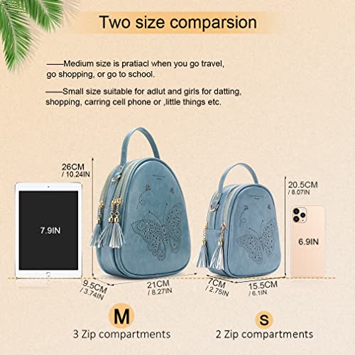 APHISON Girls Backpack Mini Backpack Purse for Women Teenage Girls Purse PU Leather Cute Kids Backpack S-BUTTERFLY-BLUE