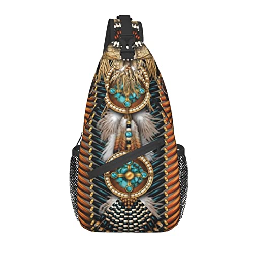 Indian Native American Sling Backpack,Casual Crossbody Backpack Sling Bag Chest Daypack for Men Women Sport Hiking Gym