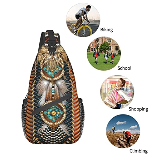 Indian Native American Sling Backpack,Casual Crossbody Backpack Sling Bag Chest Daypack for Men Women Sport Hiking Gym