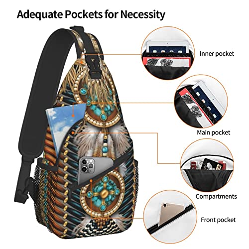 Indian Native American Sling Backpack,Casual Crossbody Backpack Sling Bag Chest Daypack for Men Women Sport Hiking Gym