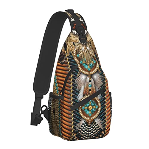 Indian Native American Sling Backpack,Casual Crossbody Backpack Sling Bag Chest Daypack for Men Women Sport Hiking Gym