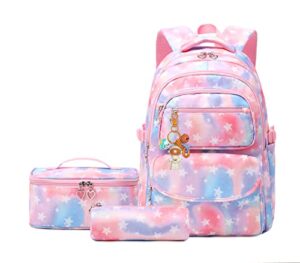 gradient-star backpack and lunch bag set for girls school bookbag and lunch box, backpack lunchbox combo girls, star print backpack set for girls