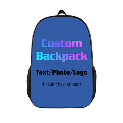 Customize Backpack Personalized Your Name Photo Text 3D Printed Large Capacity Bag For Men Women Kids Teens Gift Travel School Work Sports Royal Blue