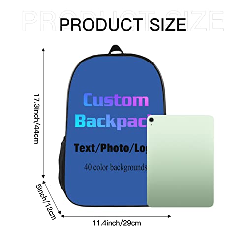 Customize Backpack Personalized Your Name Photo Text 3D Printed Large Capacity Bag For Men Women Kids Teens Gift Travel School Work Sports Royal Blue