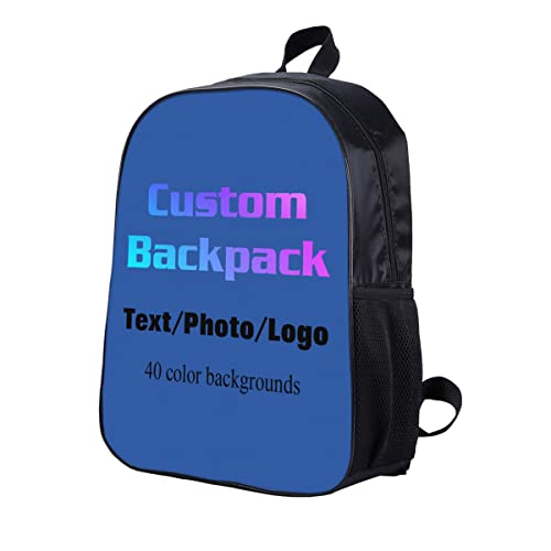 Customize Backpack Personalized Your Name Photo Text 3D Printed Large Capacity Bag For Men Women Kids Teens Gift Travel School Work Sports Royal Blue