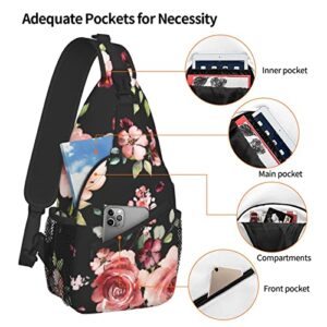 Flowers Rose Sling Bag Crossbody Backpack For Women Men Hiking Travel Over The Shoulder Bag Pouch Small Daypack Casual One Strap Pack Lightweight Cross Chest Bag Purse Outdoor Cycling