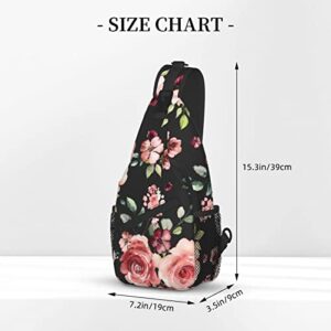 Flowers Rose Sling Bag Crossbody Backpack For Women Men Hiking Travel Over The Shoulder Bag Pouch Small Daypack Casual One Strap Pack Lightweight Cross Chest Bag Purse Outdoor Cycling