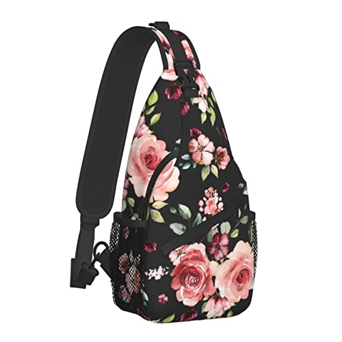 Flowers Rose Sling Bag Crossbody Backpack For Women Men Hiking Travel Over The Shoulder Bag Pouch Small Daypack Casual One Strap Pack Lightweight Cross Chest Bag Purse Outdoor Cycling