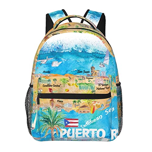 Funny Puerto Rico Flag Backpacks Laptop School Book Bag Lightweight Casual Daypack for Men Women Teens