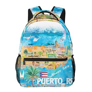 Funny Puerto Rico Flag Backpacks Laptop School Book Bag Lightweight Casual Daypack for Men Women Teens
