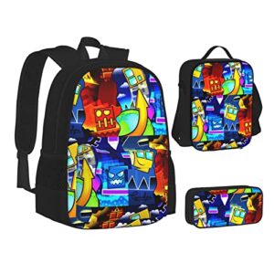 geometry dash backpack teen bookbag travel daypack boys girls lunch bag pencil case three-piece suit