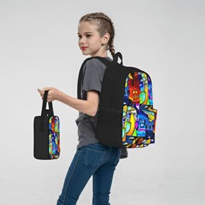 Geometry Dash Backpack Teen Bookbag Travel Daypack Boys Girls Lunch Bag Pencil Case Three-Piece Suit