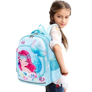 LEDAOU Kids Preschool Backpack Girls Kindergarten BookBag Primary Waterproof Galaxy School Bag 7 Pockets with Chest Strap (Mermaid Sky Blue)