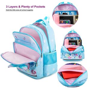 LEDAOU Kids Preschool Backpack Girls Kindergarten BookBag Primary Waterproof Galaxy School Bag 7 Pockets with Chest Strap (Mermaid Sky Blue)