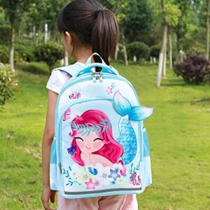 LEDAOU Kids Preschool Backpack Girls Kindergarten BookBag Primary Waterproof Galaxy School Bag 7 Pockets with Chest Strap (Mermaid Sky Blue)