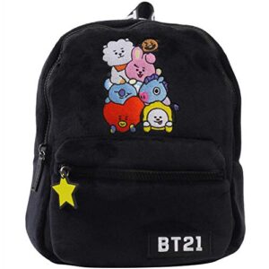concept one bt21 line friends backpack, plush mini school bag, black, one size
