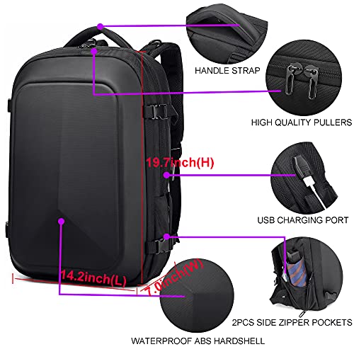 Hard Turtle Shell Motorcycle Backpack Men- Black Large Waterpfoof bagpacks For Racing,Riding,Gaming Hard Laptop bookbags 17 inch With USB Charging Port