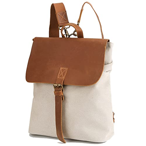 Womleys Vintage Canvas Backpack for Women Girls, Travel Backpack Casual Shopping Hiking Daypack Student Bookpack Rucksack (Beige)