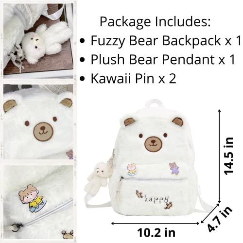 Kawaii Backpack for Girls Cute Fluffy Bear Japanese Style Rucksack (Coffee)