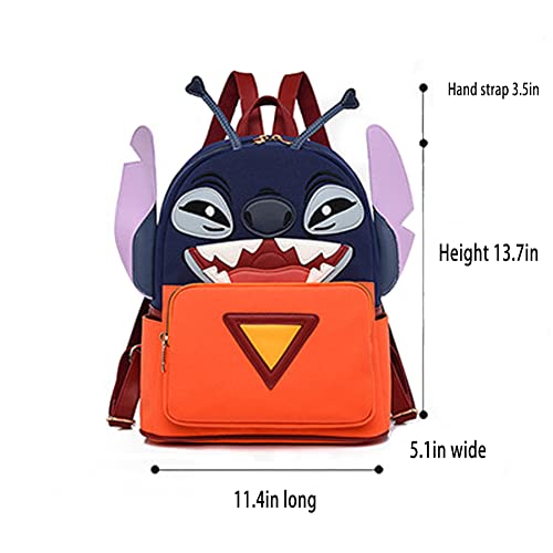 FENGJINRUHUA Cute Stitch School Bag Big Ear Boy Girl Cartoon School Travel Backpack (Blue orange medium)