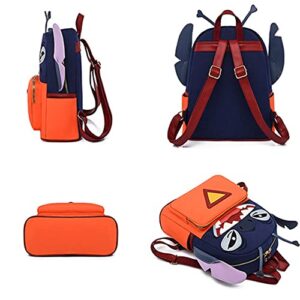 FENGJINRUHUA Cute Stitch School Bag Big Ear Boy Girl Cartoon School Travel Backpack (Blue orange medium)