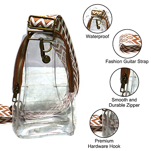 NECARSIN Clear Bag Stadium Approved Sling Bag for Women,Crossbody Bag Guitar Strap Casual Small PVC Daypack for Traveling Hiking