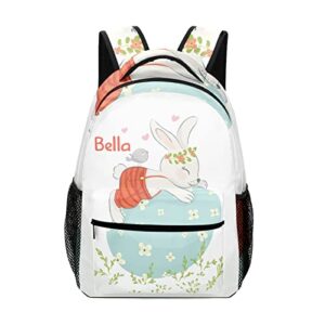 cute bunny custom kids backpack 16.5 inch for boy girl, personalized waterproof child school travel bag with name