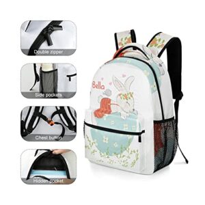 Cute Bunny Custom Kids Backpack 16.5 Inch for Boy Girl, Personalized Waterproof Child School Travel Bag with Name