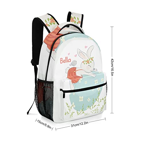 Cute Bunny Custom Kids Backpack 16.5 Inch for Boy Girl, Personalized Waterproof Child School Travel Bag with Name